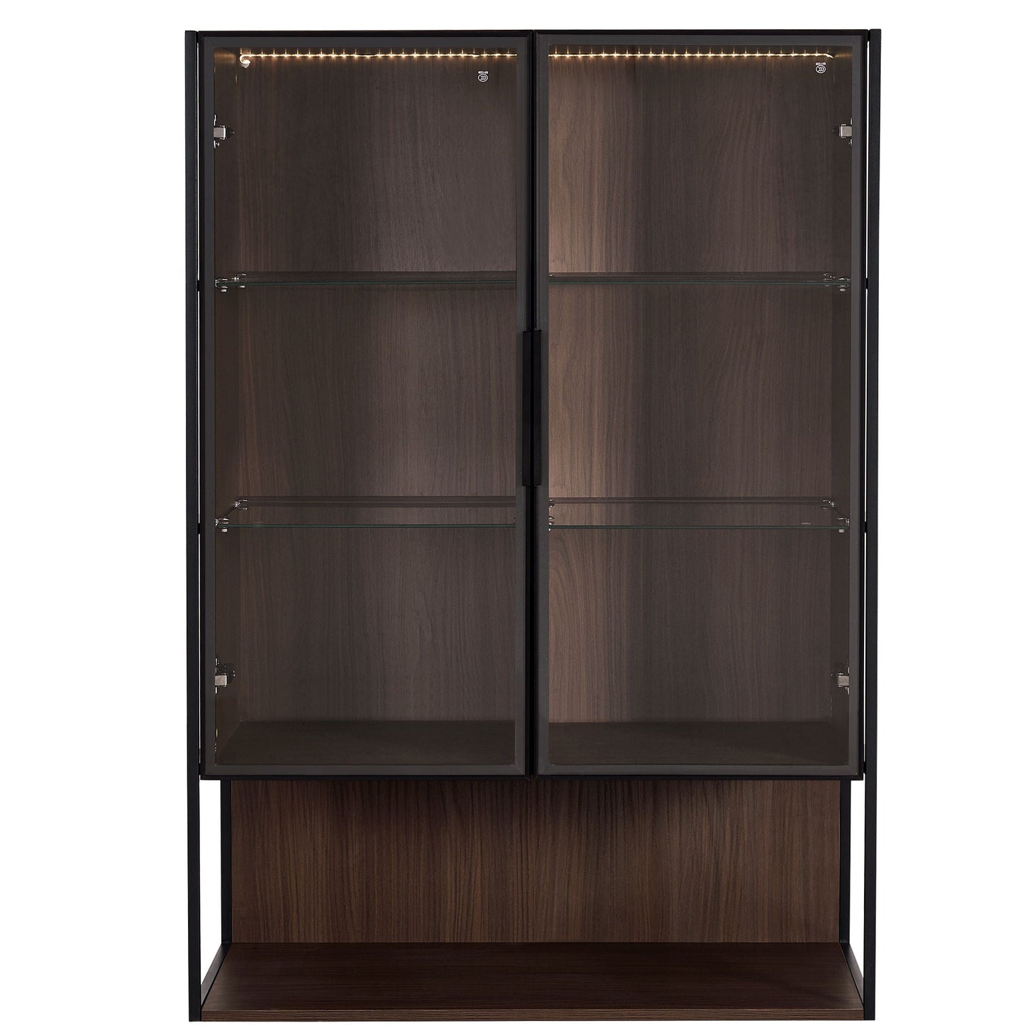 Modern Minimalist Tall Lighted Display Cabinet With Tempered Glass Door - Black / Dark Walnut Hearth and Haven