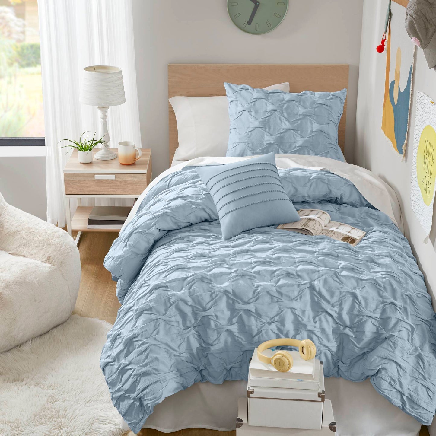 Bailey - Twin/Twin Long Diamond Pucker Comforter Set - Blue Super Listing