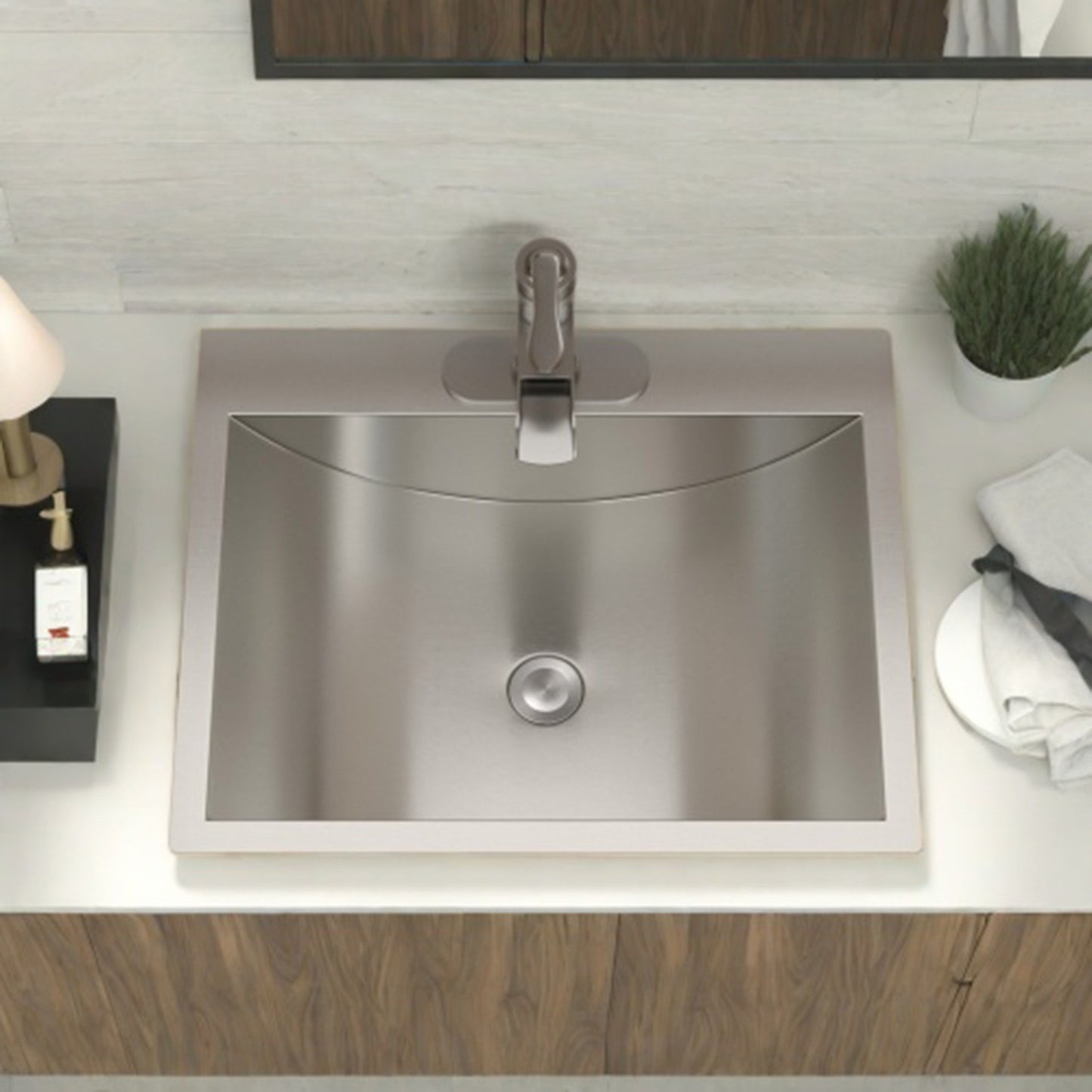 21 X 17" Drop In Bathroom Sink With Pop Up Drain, Stainless Steel Su304, Durable & Rust Resistant, Easy Installation - Brushed Nickel Daily Nest