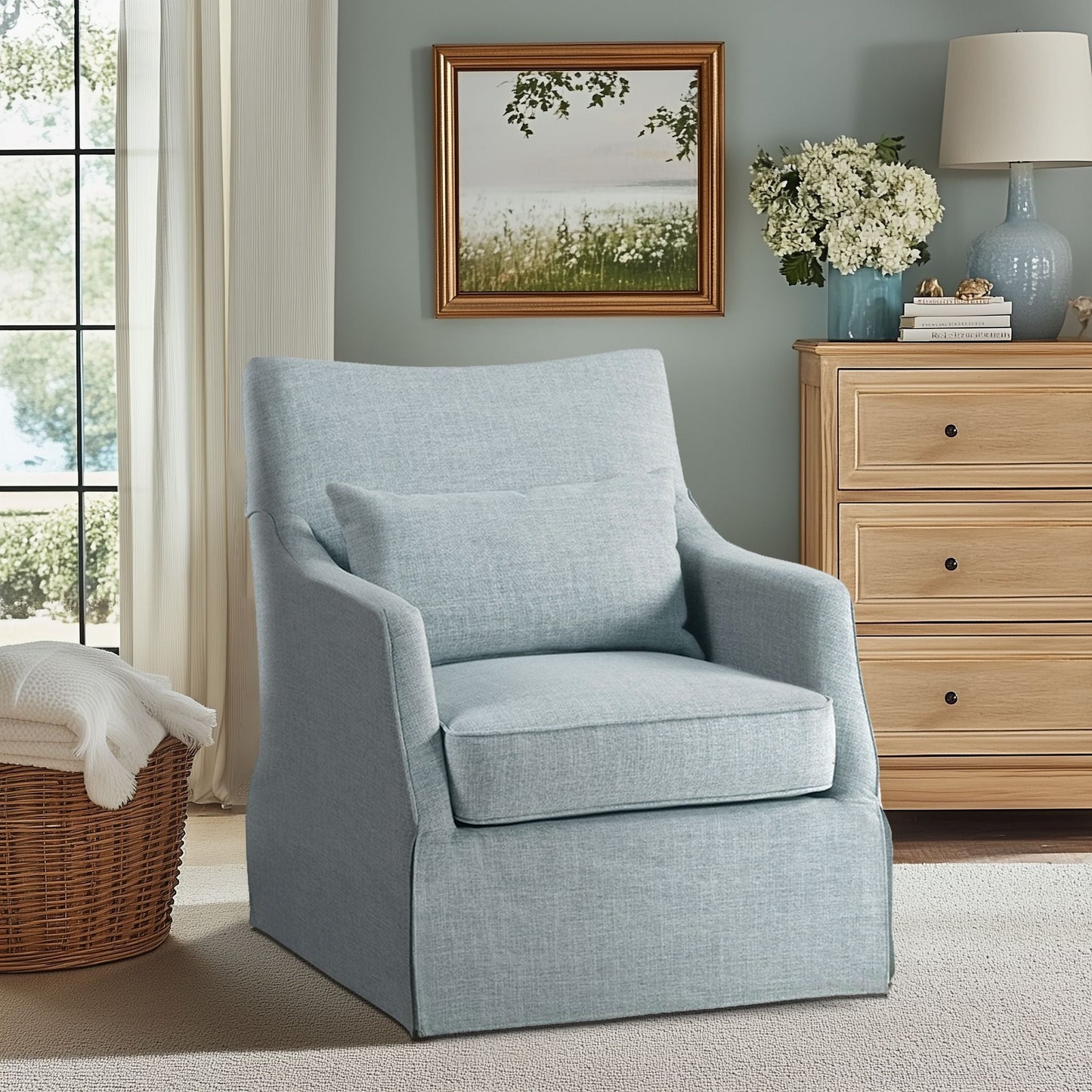 London - Skirted Swivel Chair - Light Blue Martha Stewart