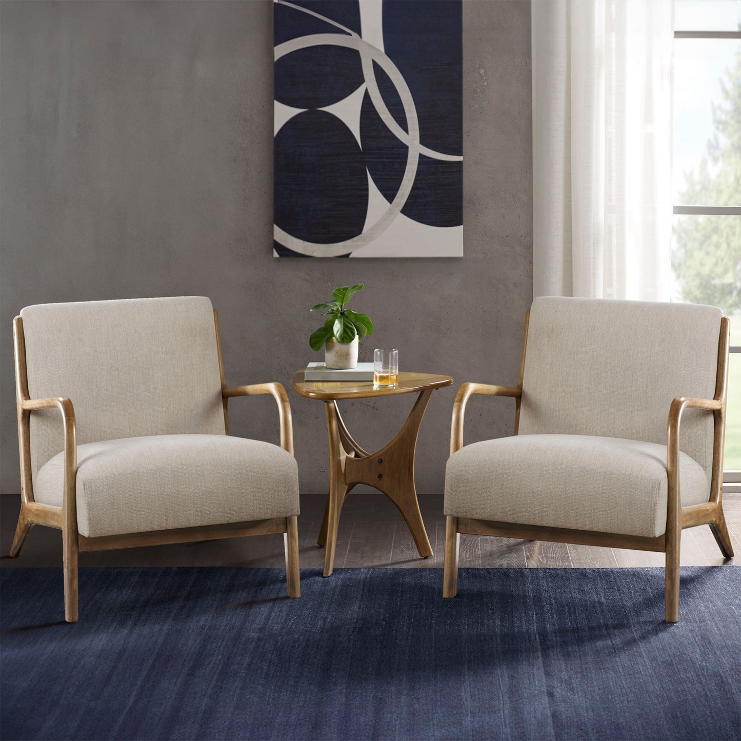 Novak - Mid-Century Modern Accent Armchair (Set of 2) - Cream INK+IVY