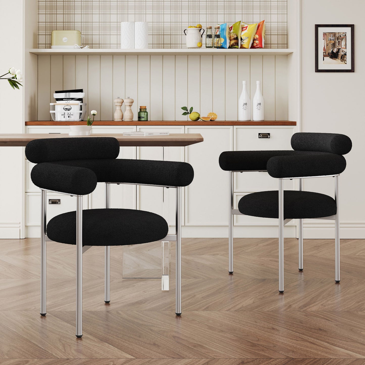 Contemporary Upholstered Armchair Dining Chairs With Metal Legs (Set of 2) Noble House