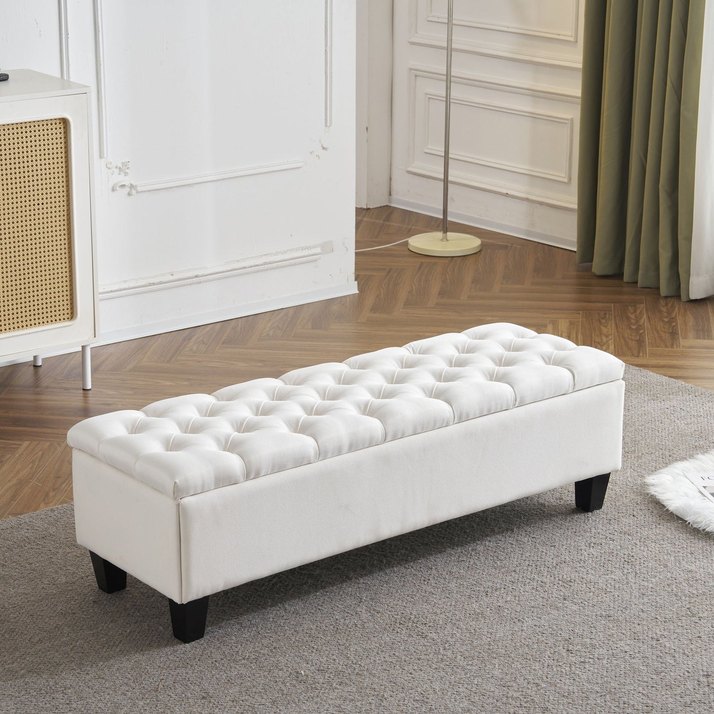 Contemporary Button Tufted And Diamond Stitched Storage Ottoman Noble House