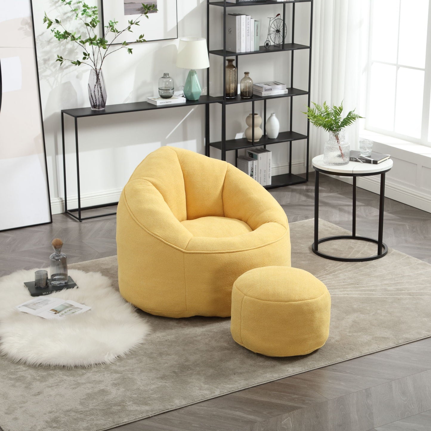 Bedding Bean Bag Sofa Chair High Pressure Foam With Footrest Home Essentials