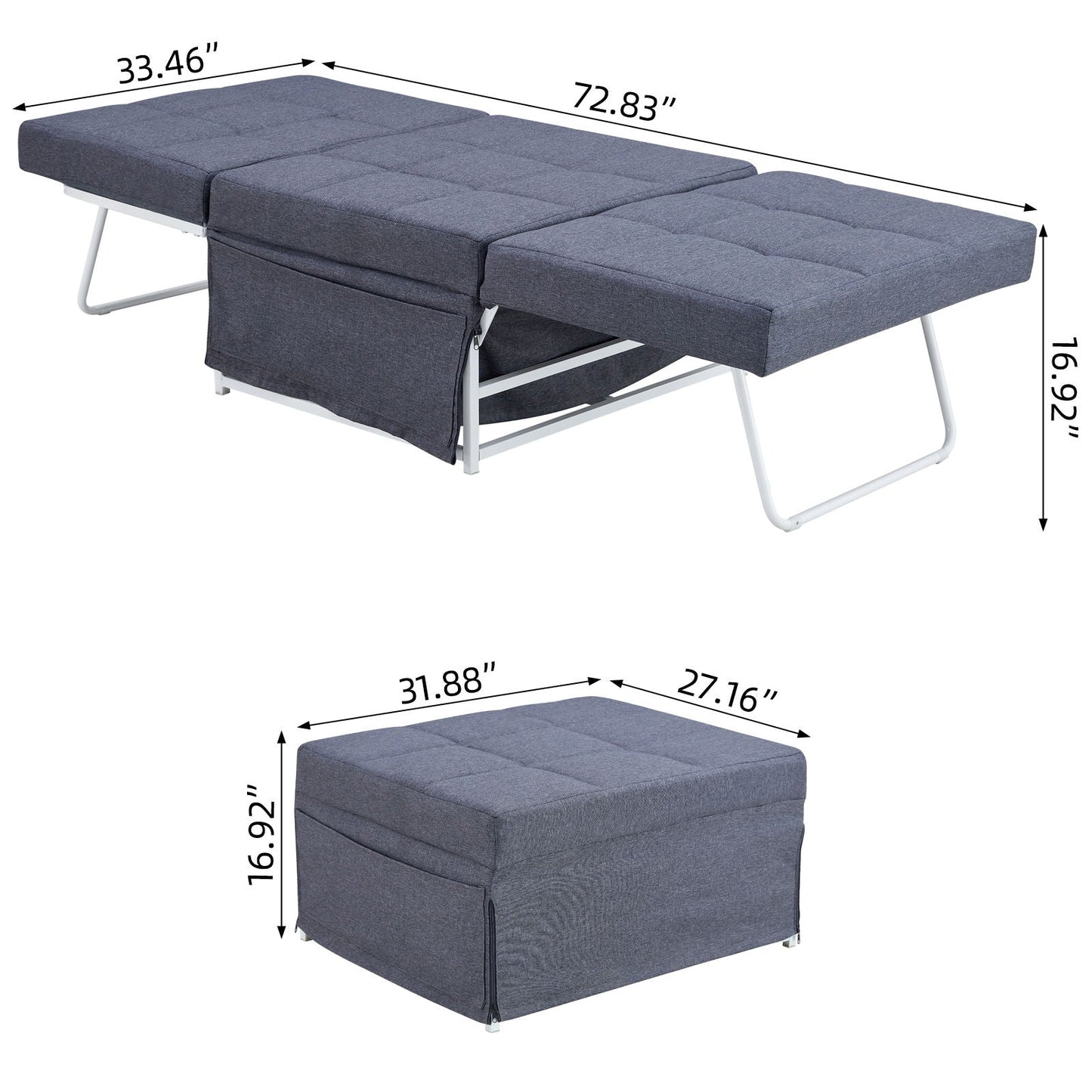 Modern Convertible Sofa Bed 4 In 1 Folding Ottoman Sleeper With Adjustable Backrest Home Essentials