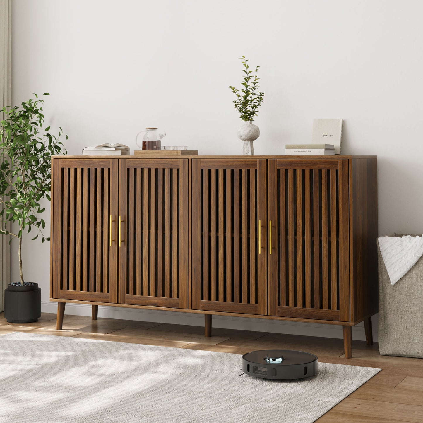Grille Striped Sideboard Buffet Cabinet With Storage Home Essentials