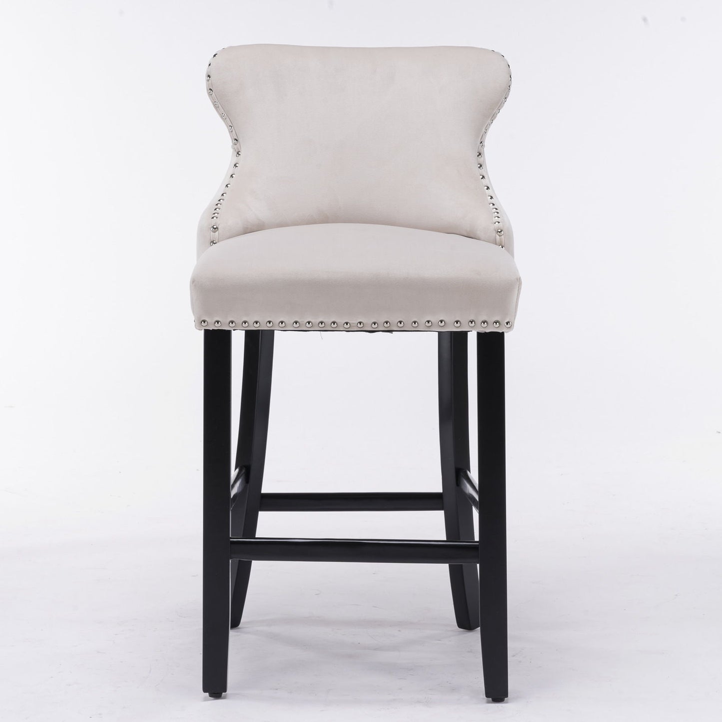 Contemporary Velvet Upholstered Wing-Back Barstools With Button Tufted Decoration And Wooden Legs, And Chrome Nailhead Trim, Leisure Style Bar Chairs, Bar Stools (Set of 4) Home Essentials