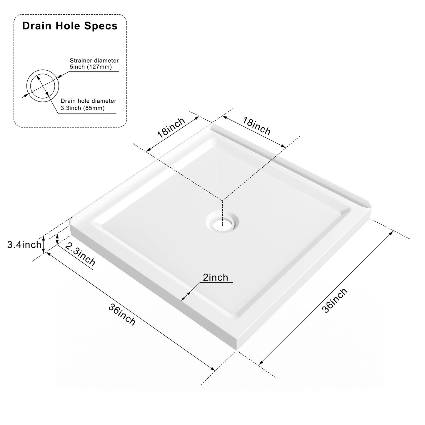 Anti Slip Double Threshold Shower Base - White Daily Nest