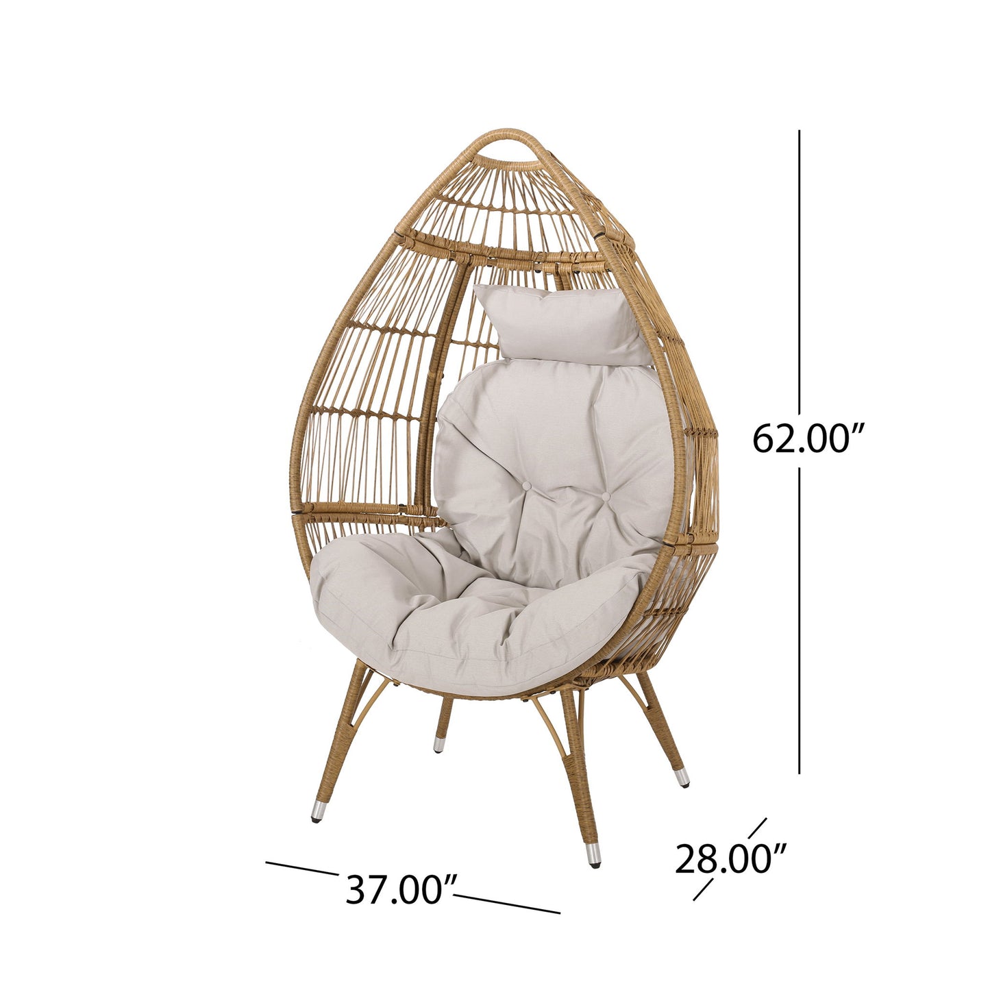 Basket Chair With Teardrop Shape And Water Resistant Cushion - Natural Noble House