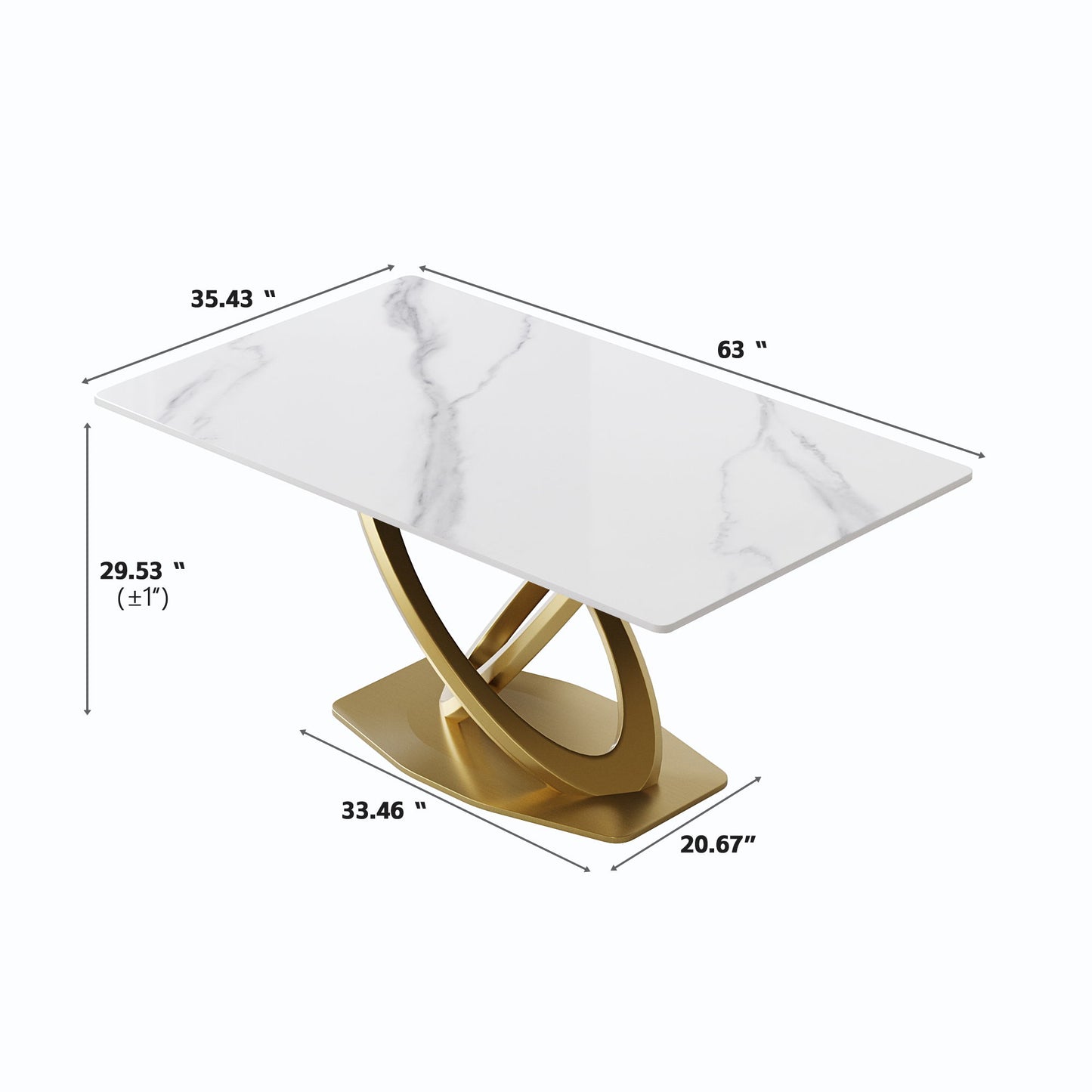 63" Modern Artificial Stone Panel Double-Ring Stainless Steel Metal Legs, Can Accommodate 6-8 People - White / Gold Home Essentials