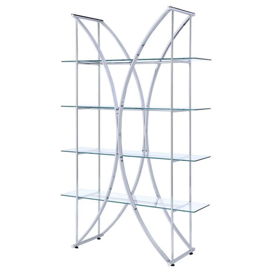 Larson - 4-Shelf Glass Bookshelf - Chrome CoasterEssence
