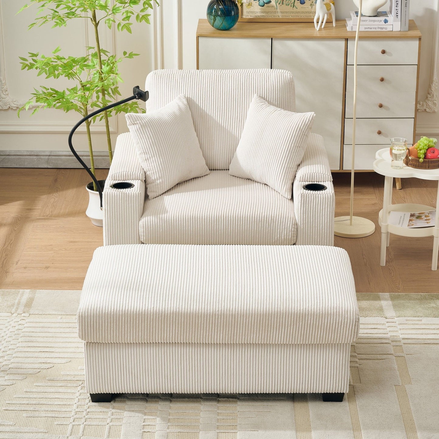 Oversized Chaise Lounge Chair With Ottoman And Storage Home Essentials