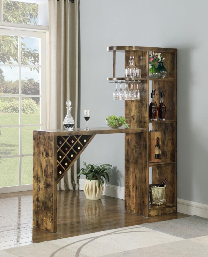 Belvedere - 5-Shelf Home Bar Table Wine Storage - Rustic Nutmeg CoasterEveryday