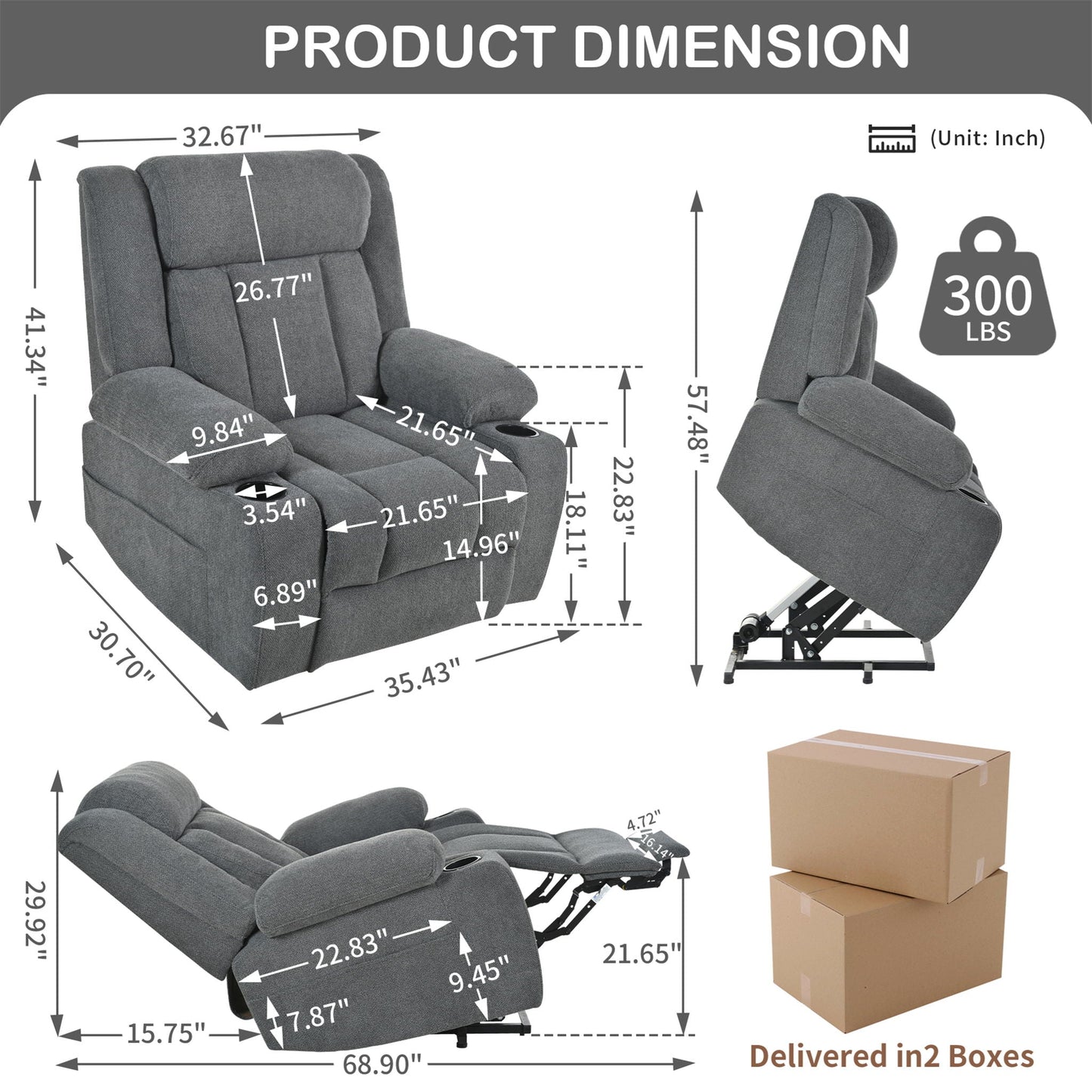 Power Lift Recliner Chair With Extended Footrest, Remote Control, Cup Holders, And Side Pockets Home Essentials