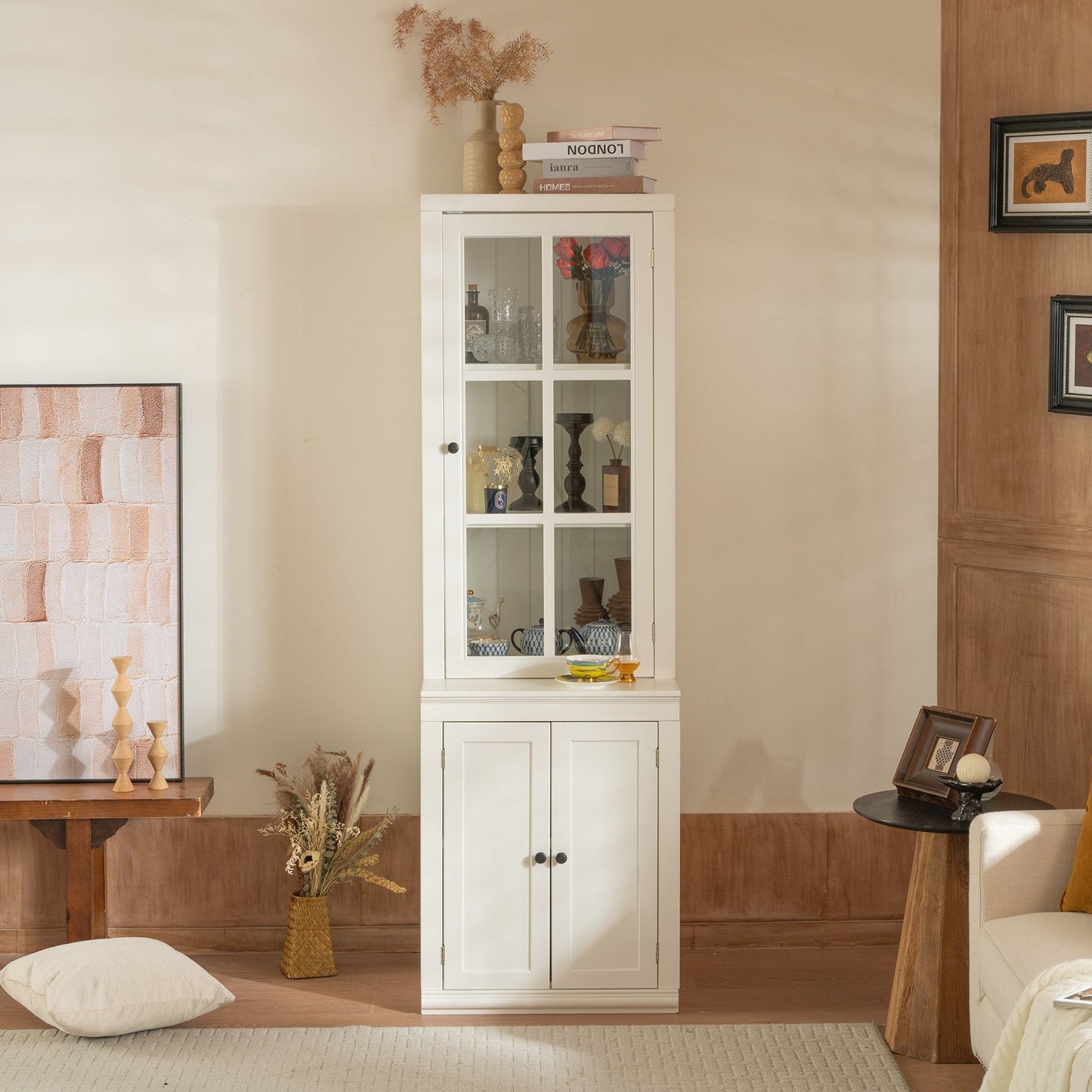 Retro Style Hutch Cabinet With Glass Door, China Cabinet For Home Hearth and Haven
