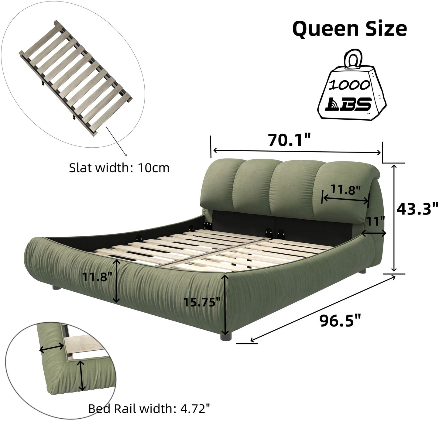 Luxury Upholstered Platform Bed With Oversized Padded Backrest And Solid Wood Frame Home Essentials