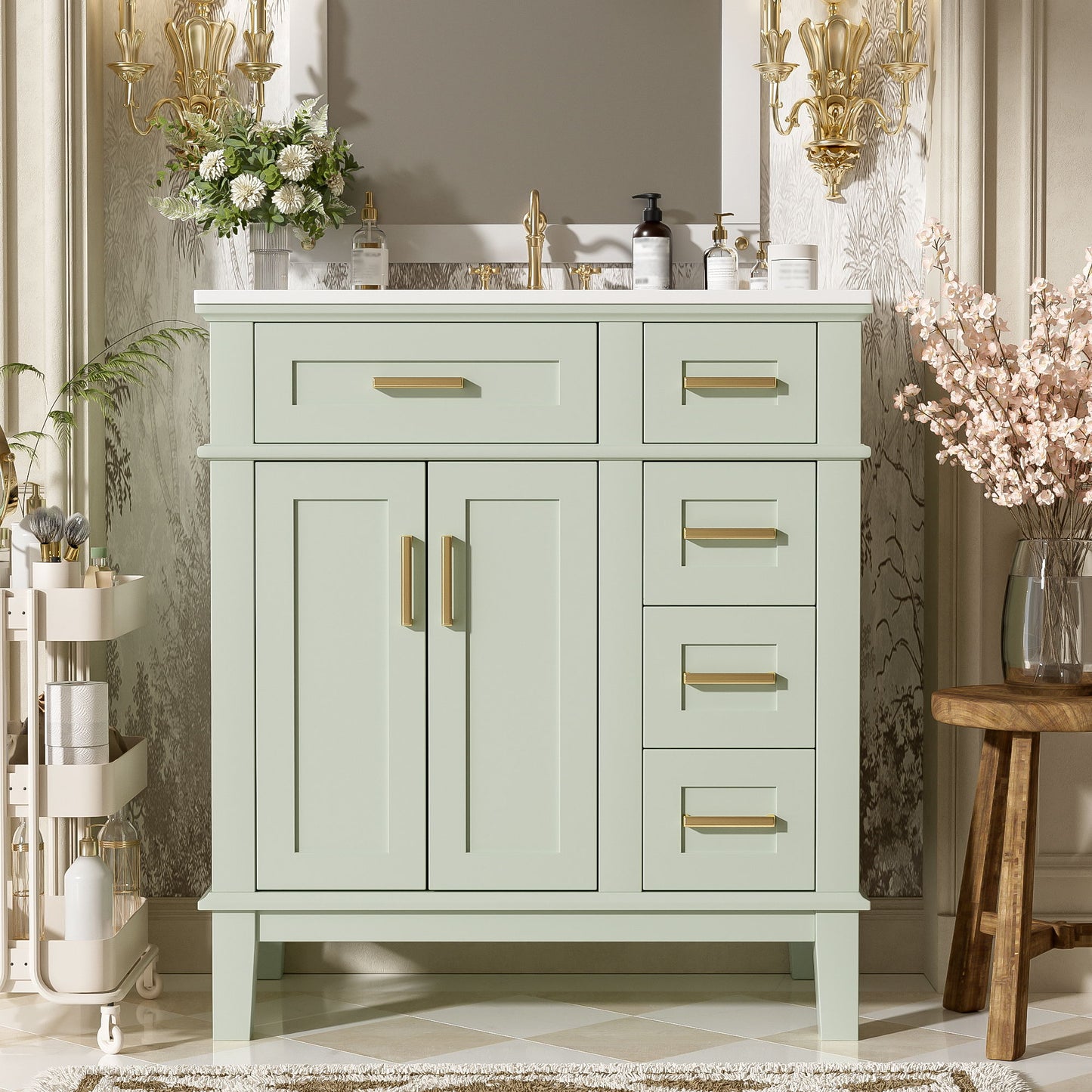 Modern Bathroom Vanity With Ceramic Sink, Soft Close Storage Cabinet Hearth and Haven