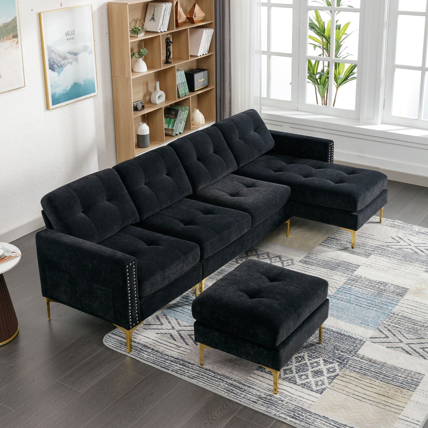 Modern L - Shape Convertible Sectional Sofa With Movable Ottoman - Snoozhouse
