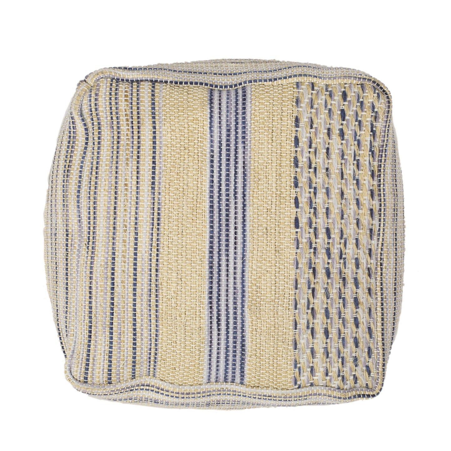 Western - Handcrafted Fabric Pouf, Durable - Natural / Blue Home Essentials