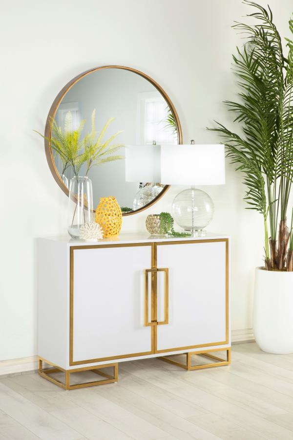 Elsa - 2 Door Wood Storage Accent Cabinet - White And Gold CoasterEssence