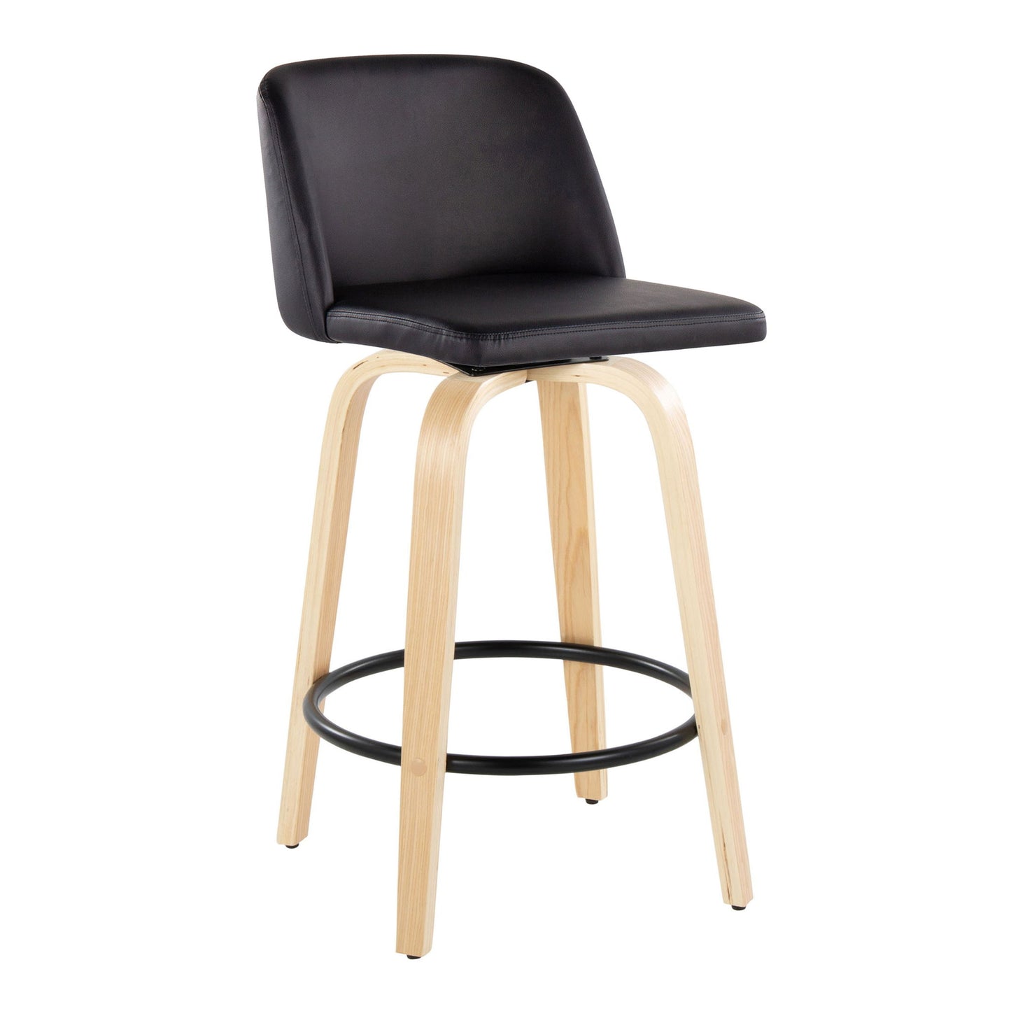 Toriano - Contemporary Modern Fixed Height Counter Stool Swivel With Round Footrest (Set of 2) Lumi Source