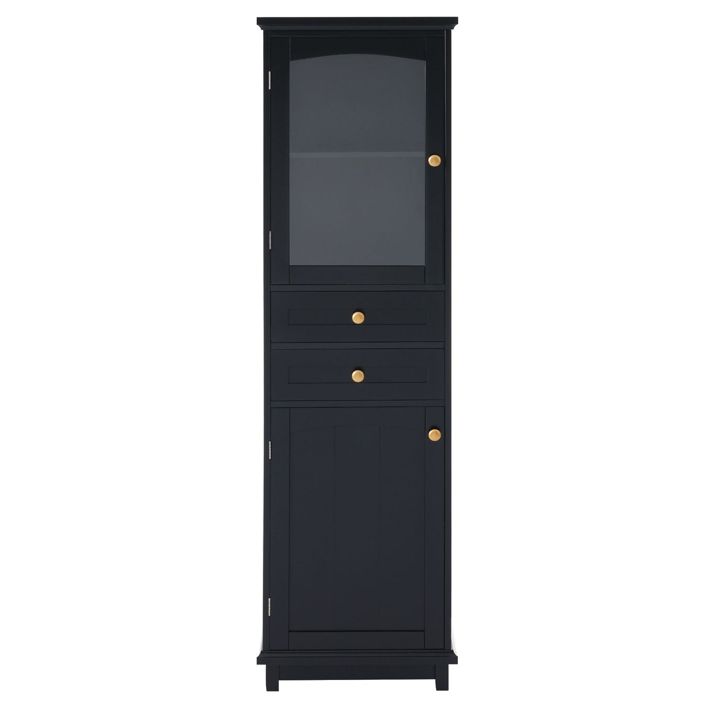Tall Bathroom Storage Cabinet With Glass Doors, Free-Standing, Two Drawers, And Adjustable Shelves, MDF Board, Painted Perfect For Displaying Your Favorite Items Hearth and Haven