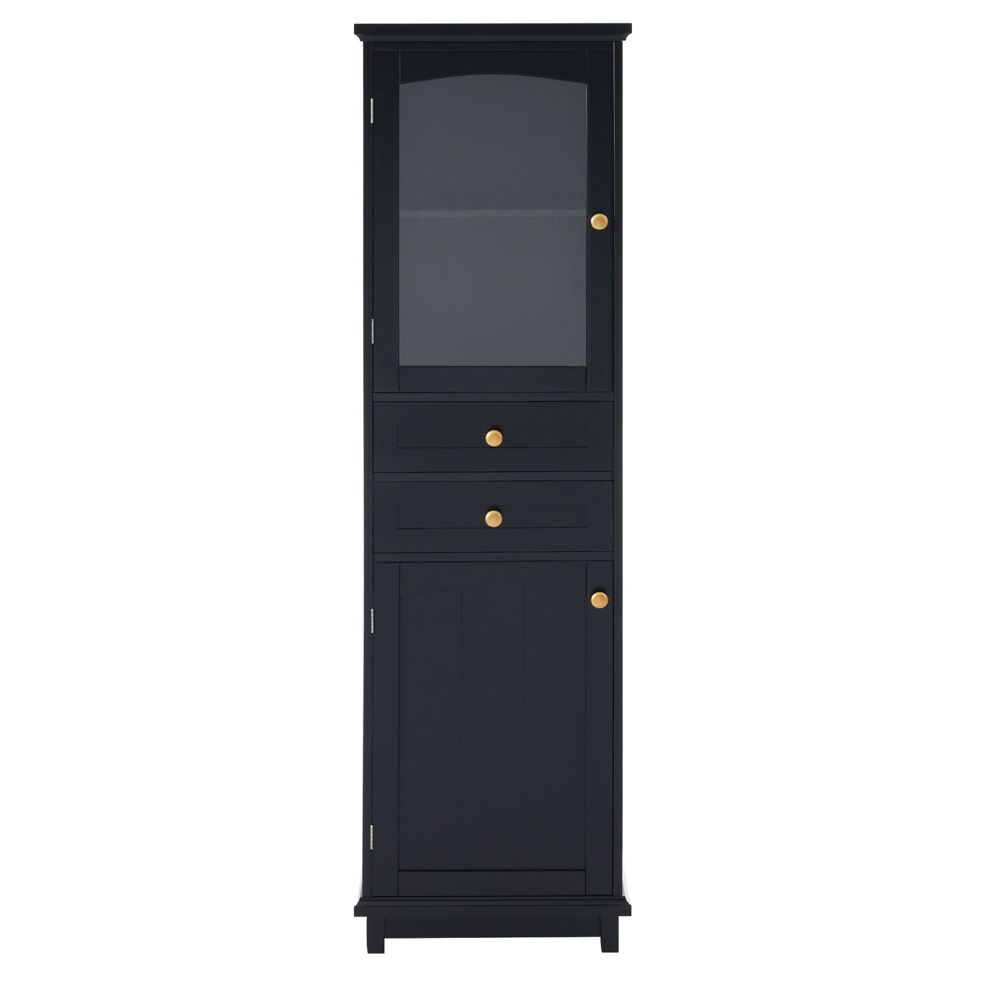 Tall Bathroom Storage Cabinet With Glass Doors, Free-Standing, Two Drawers, And Adjustable Shelves, MDF Board, Painted Perfect For Displaying Your Favorite Items Hearth and Haven