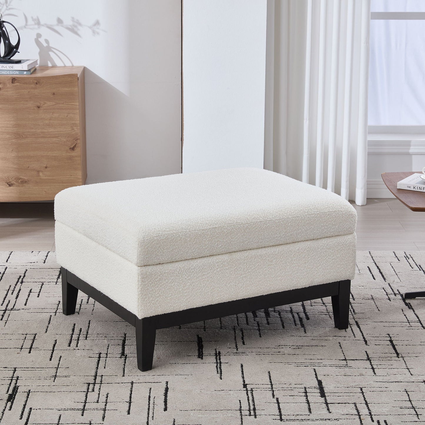 Upholstered Storage Ottoman With Reversible Lid Coffee Table With Rubberwood Legs Home Essentials