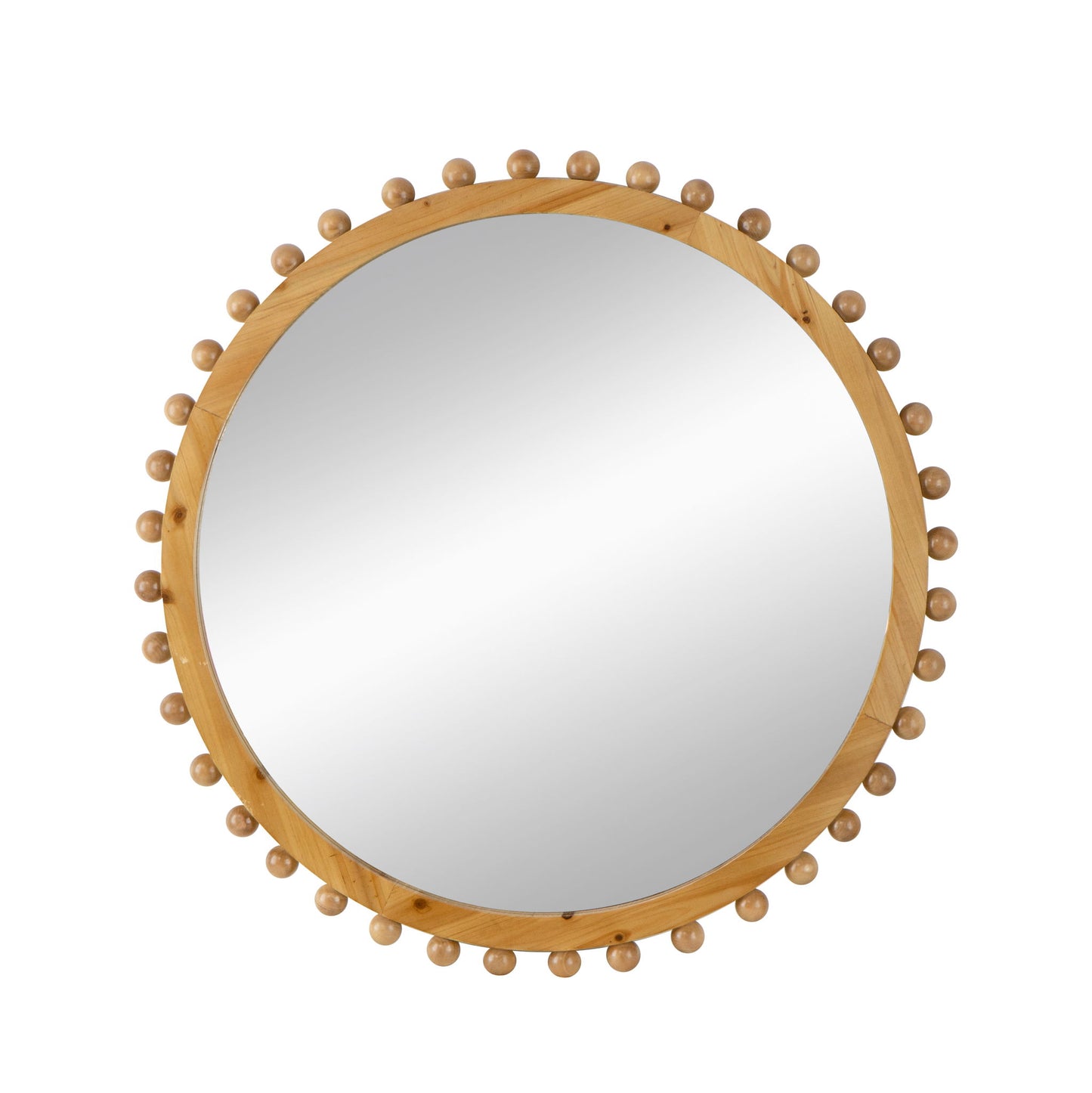 Wood Round Mirror With Beaded Frame, Circle Wall Mirror For Living Room Bedroom Entryway - Brown Daily Nest