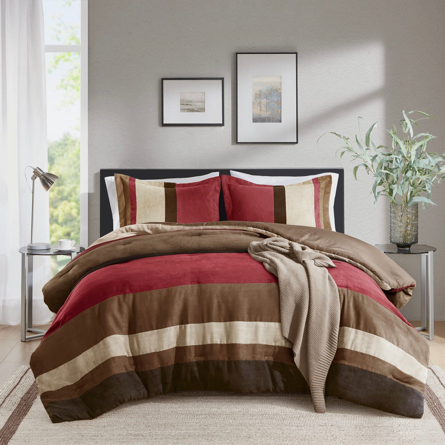 Boulder Stripe - Full/Queen Pieced Comforter Set - Brick Super Listing