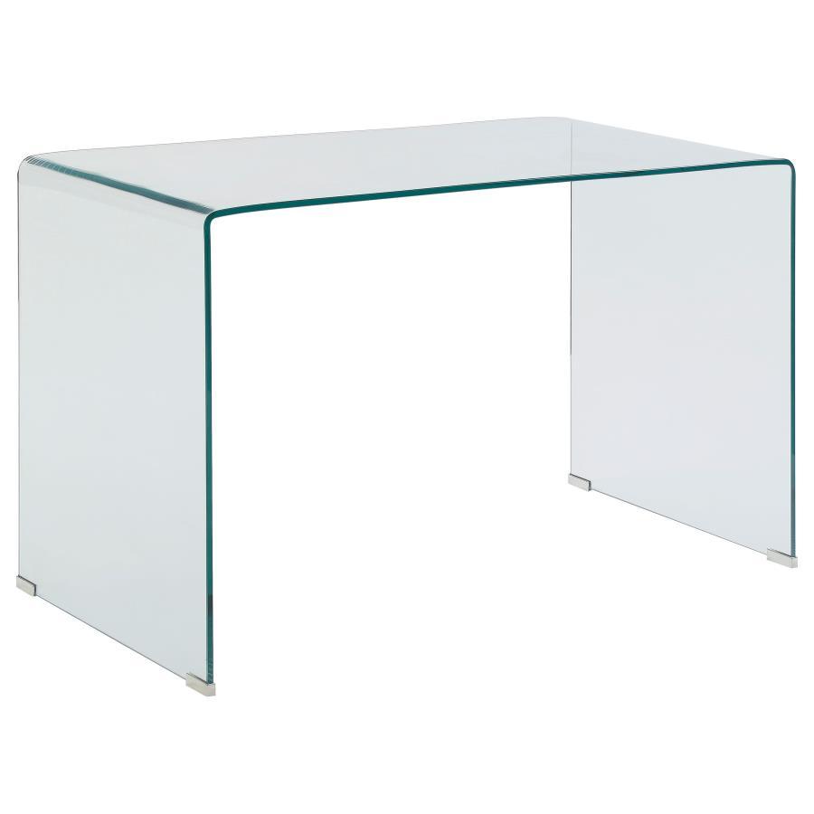 Ripley - Tempered Bent Glass Writing Desk Clear - Clear Glass CoasterEssence
