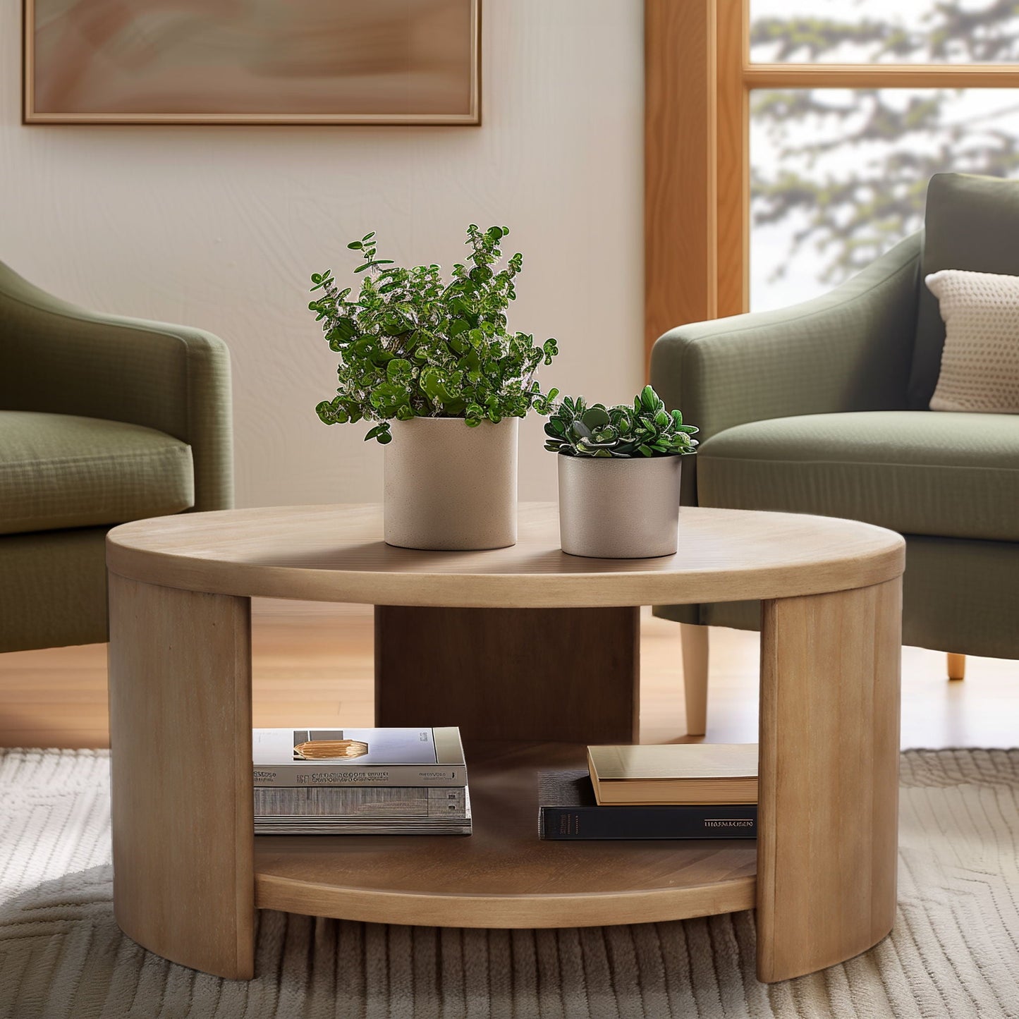 Skye - Round Coffee Table With Shelf - Natural INK+IVY