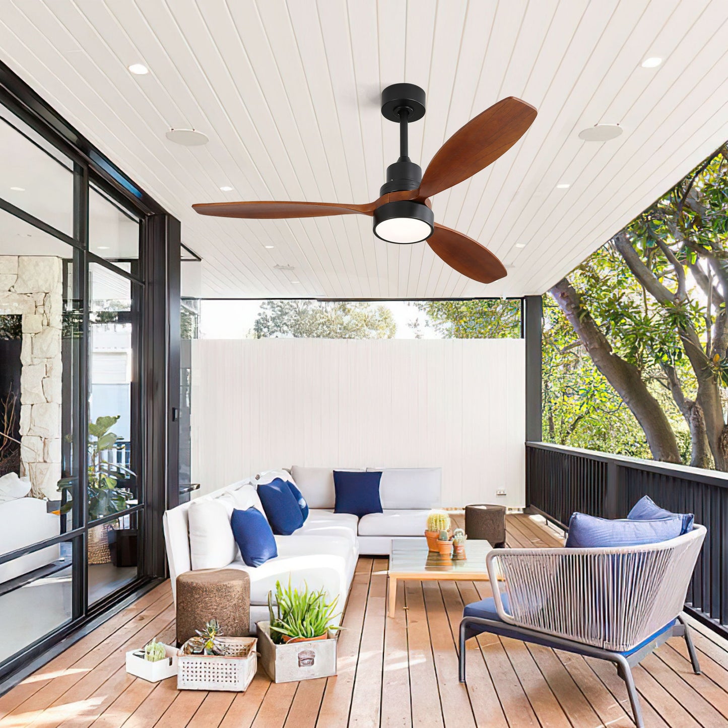 Wooden Ceiling Fan With 3 Solid Wood Blades Remote Control Reversible DC Motor With LED Light Daily Nest