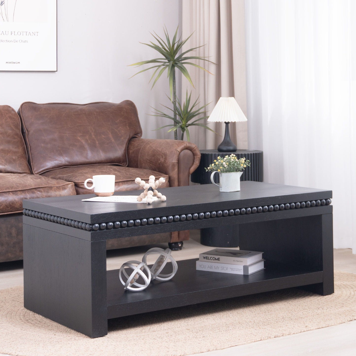 Modern Coffee Table With Beaded Trim Home Essentials