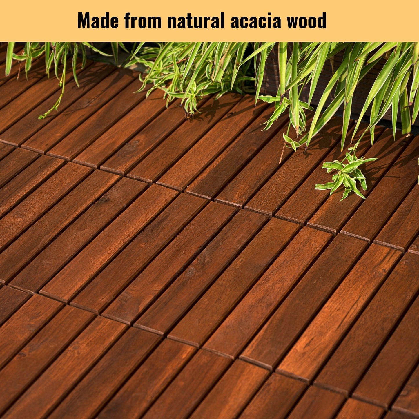Interlocking Deck Tiles Striped Pattern, Square Acacia Hardwood Outdoor Flooring For Patio, Bancony, Pool Side Daily Nest