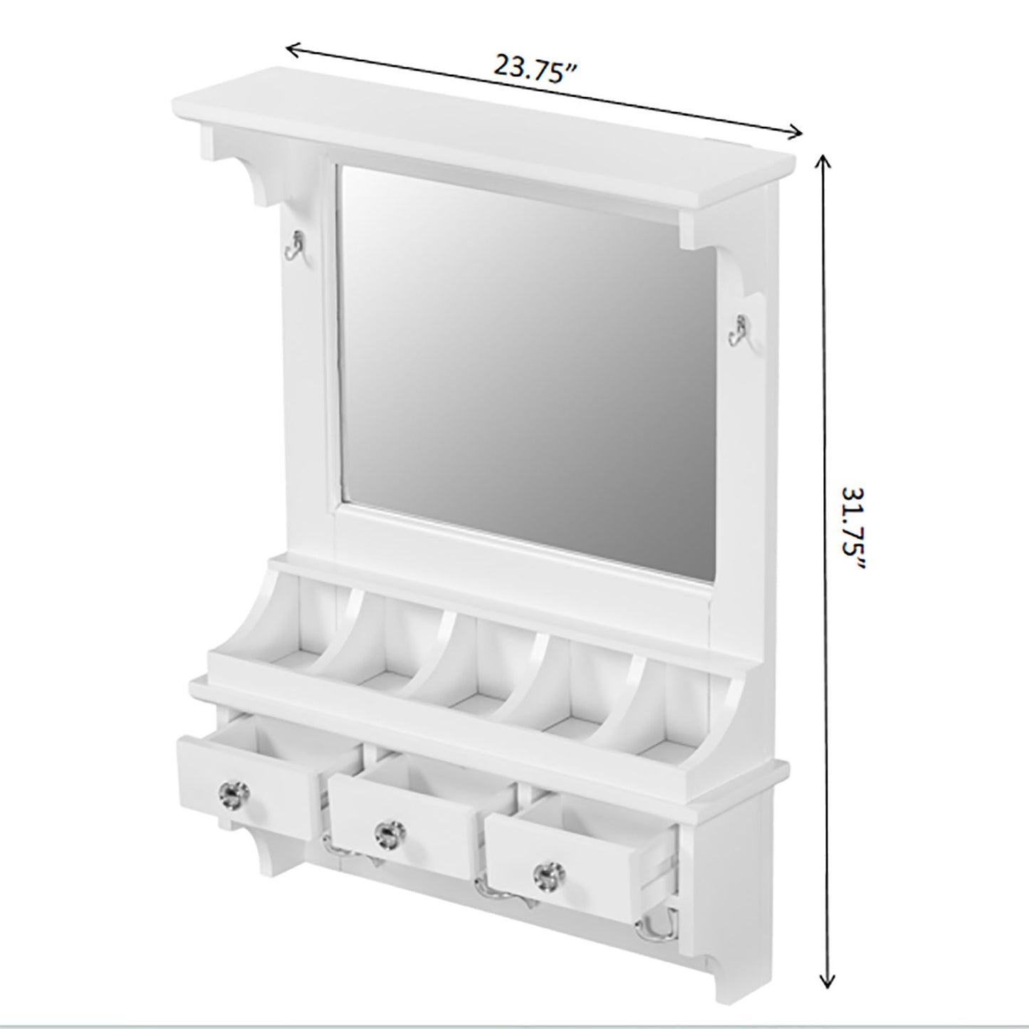 Floating Makeup Vanity With Big Mirror, Wall Mounted Storage Vanity With Drawers, Pockets & Hooks, Space Saving Decorative Home Organizer - White Daily Nest