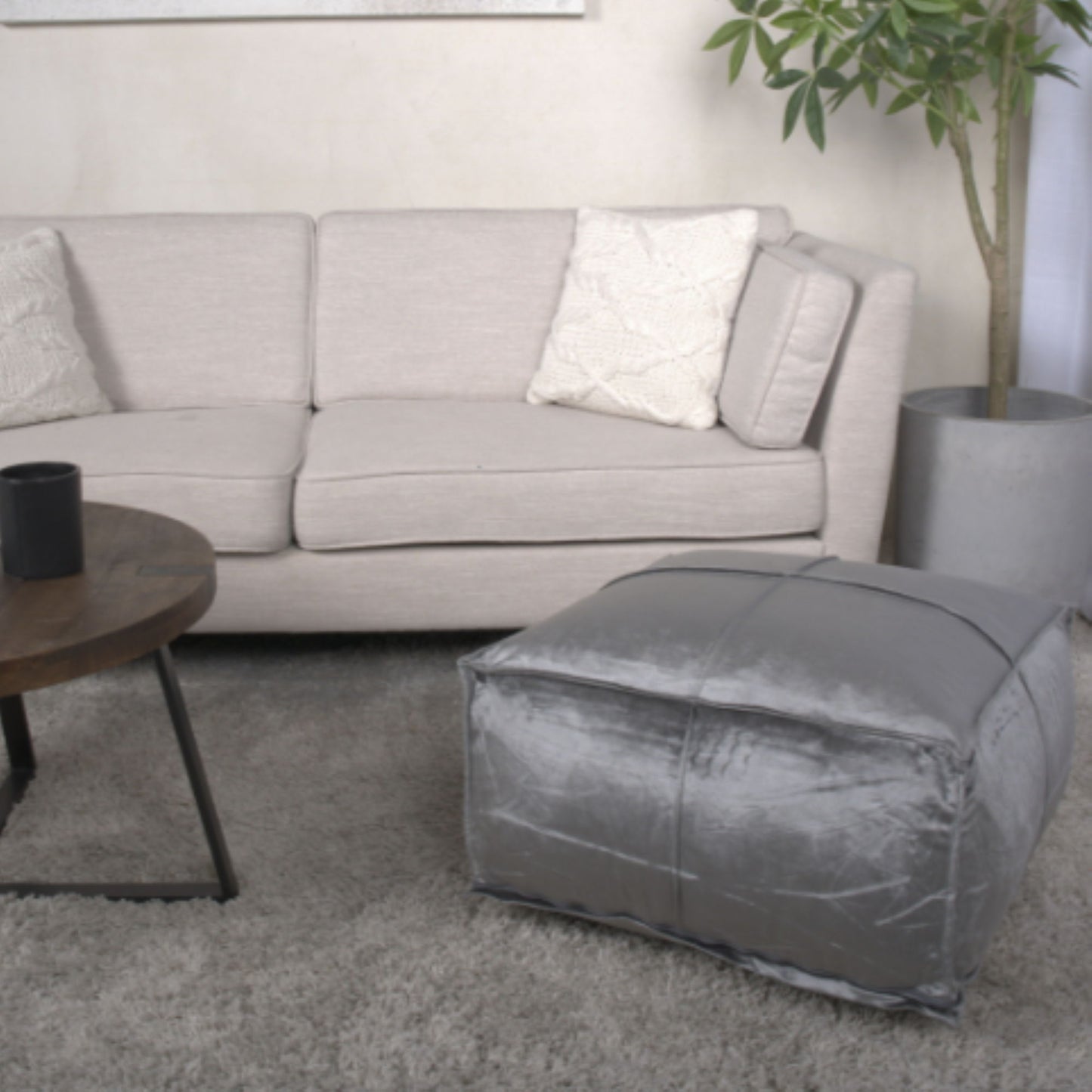 Nati - Square Pouf Ottoman And Floor Cushion - Smoke Home Essentials