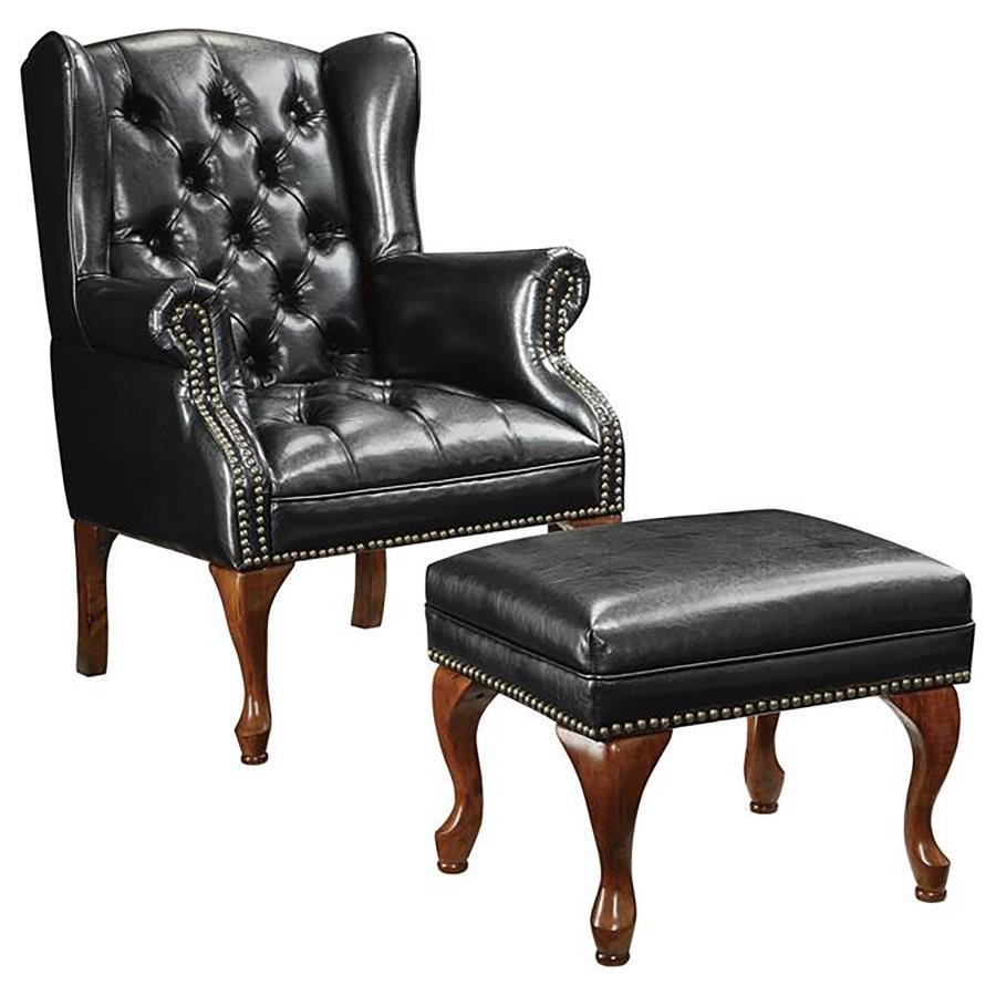 Roberts - Upholstered Wingback Chair And Ottoman Set - Black CoasterElevations