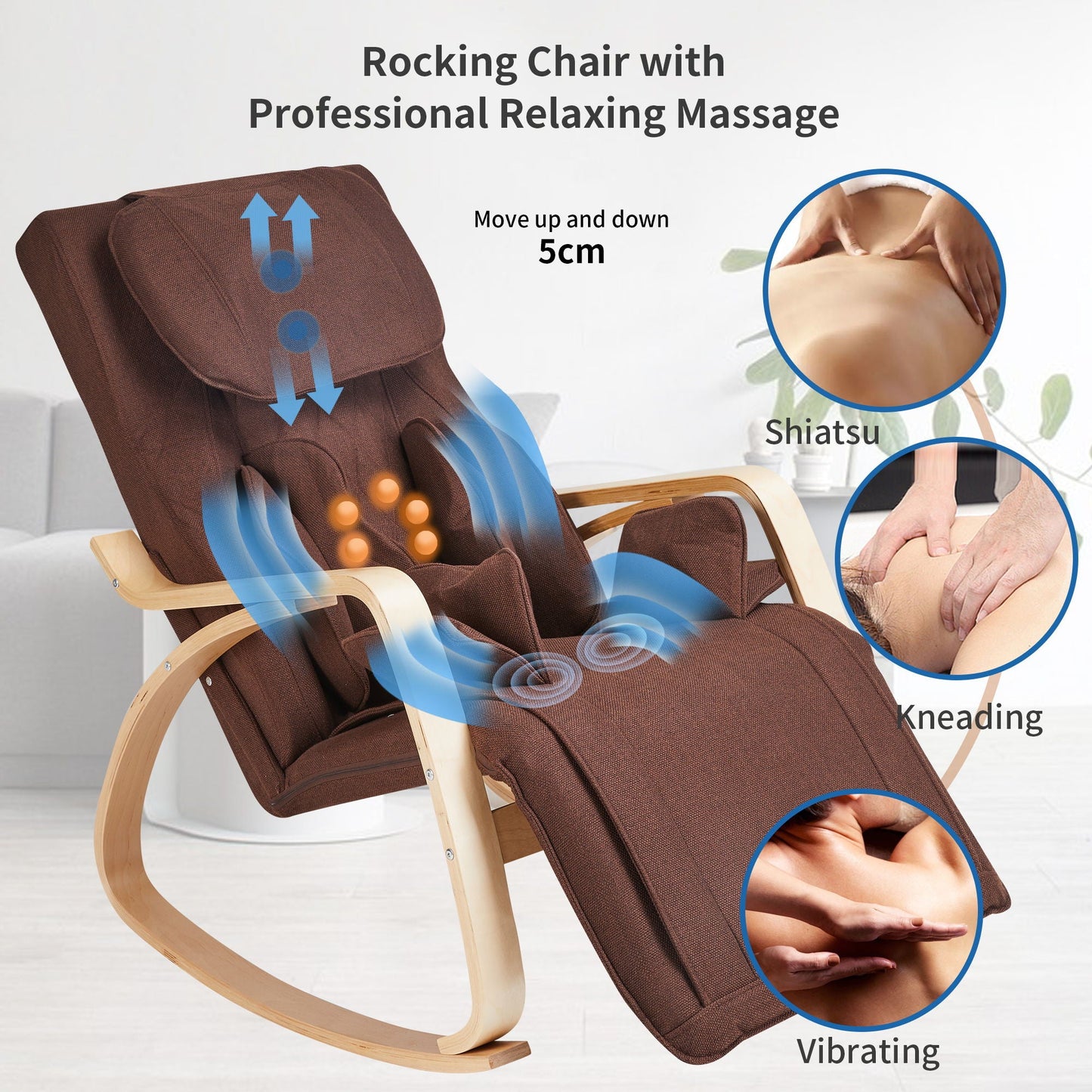 Full Massage Function Air Pressure Comfortable Relax Rocking Chair, Lounge Chair Relax Chair With Cushion - Brown Home Essentials