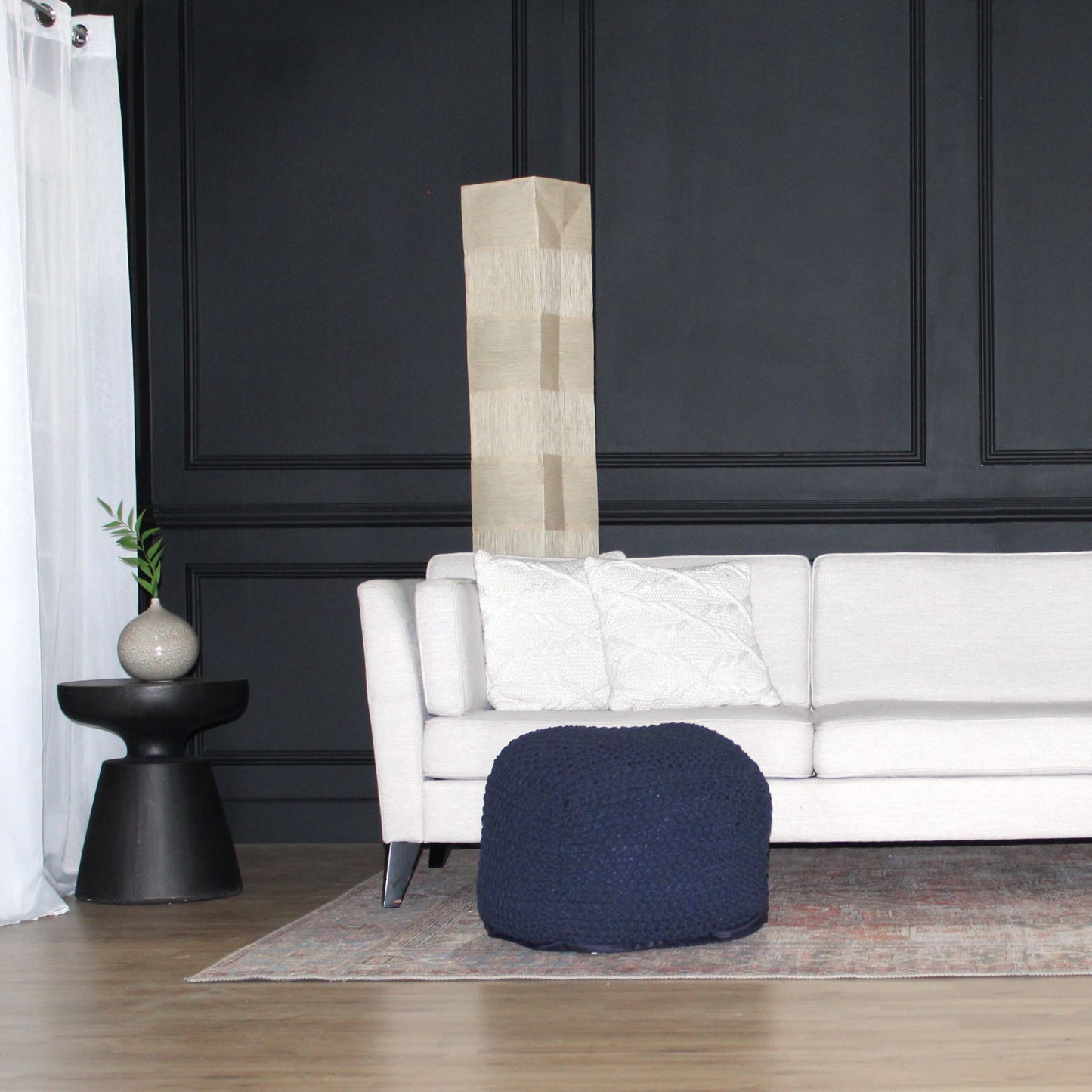 Semi Rounded Pouf, Cable Knitted, Perfect Seating Home Essentials