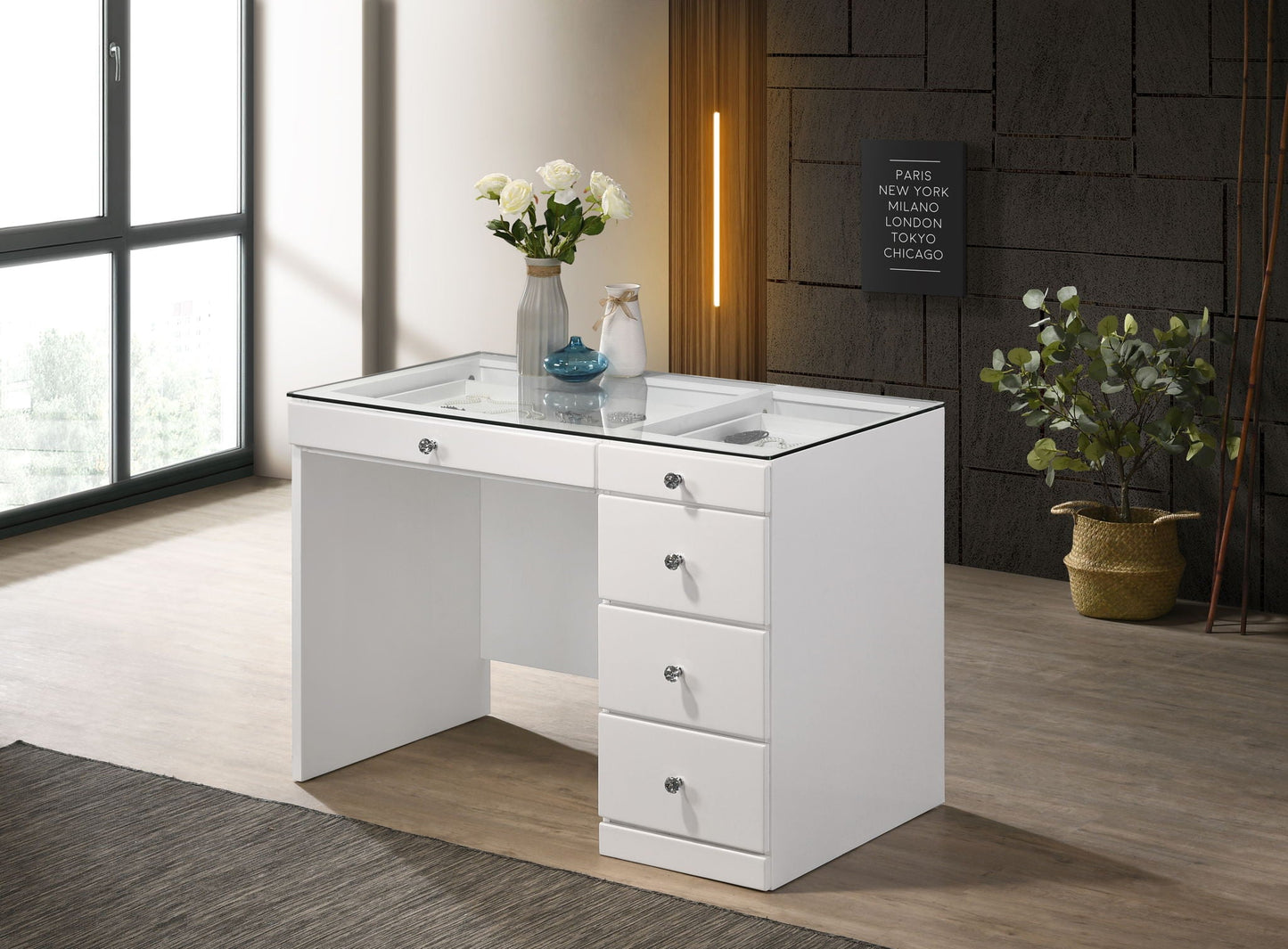 Morgan - Vanity Desk With Glass Top Crown Mark