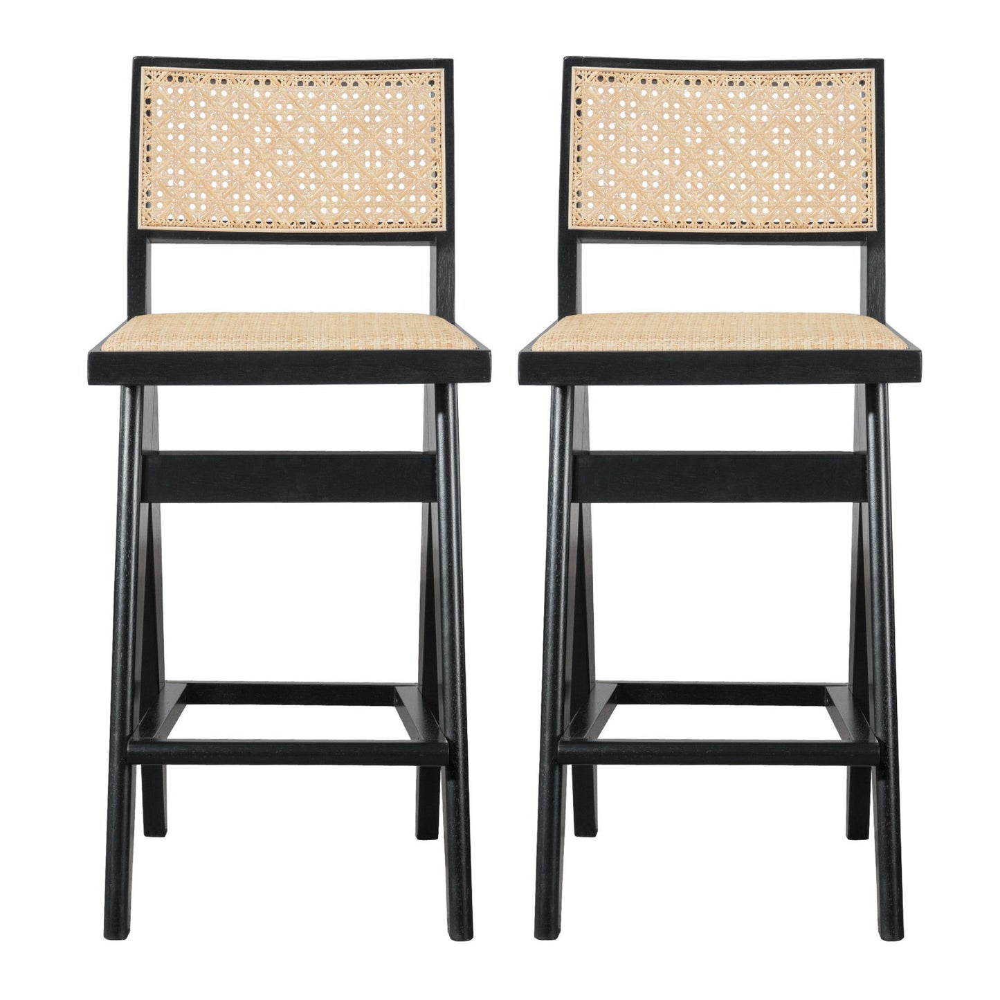Keira - Bar Stool (Set of 2) - Black / Rattan Ashcroft Furniture