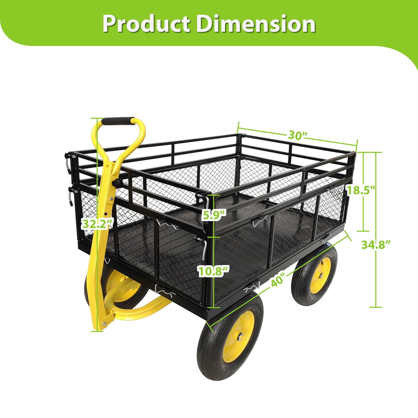 Steel Garden Cart, Heavy Duty 1400 Lbs Capacity, With Removable Mesh Sides To Convert Into Flatbed, Utility Metal Wagon With 2-In-1 Handle And 16 In Tires, Perfect For Garden, Farm, Yard - Black Daily Nest
