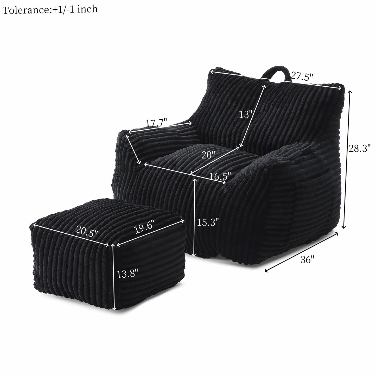 Giant Plush Bean Bag Chair With Armrests And Footstool Home Essentials