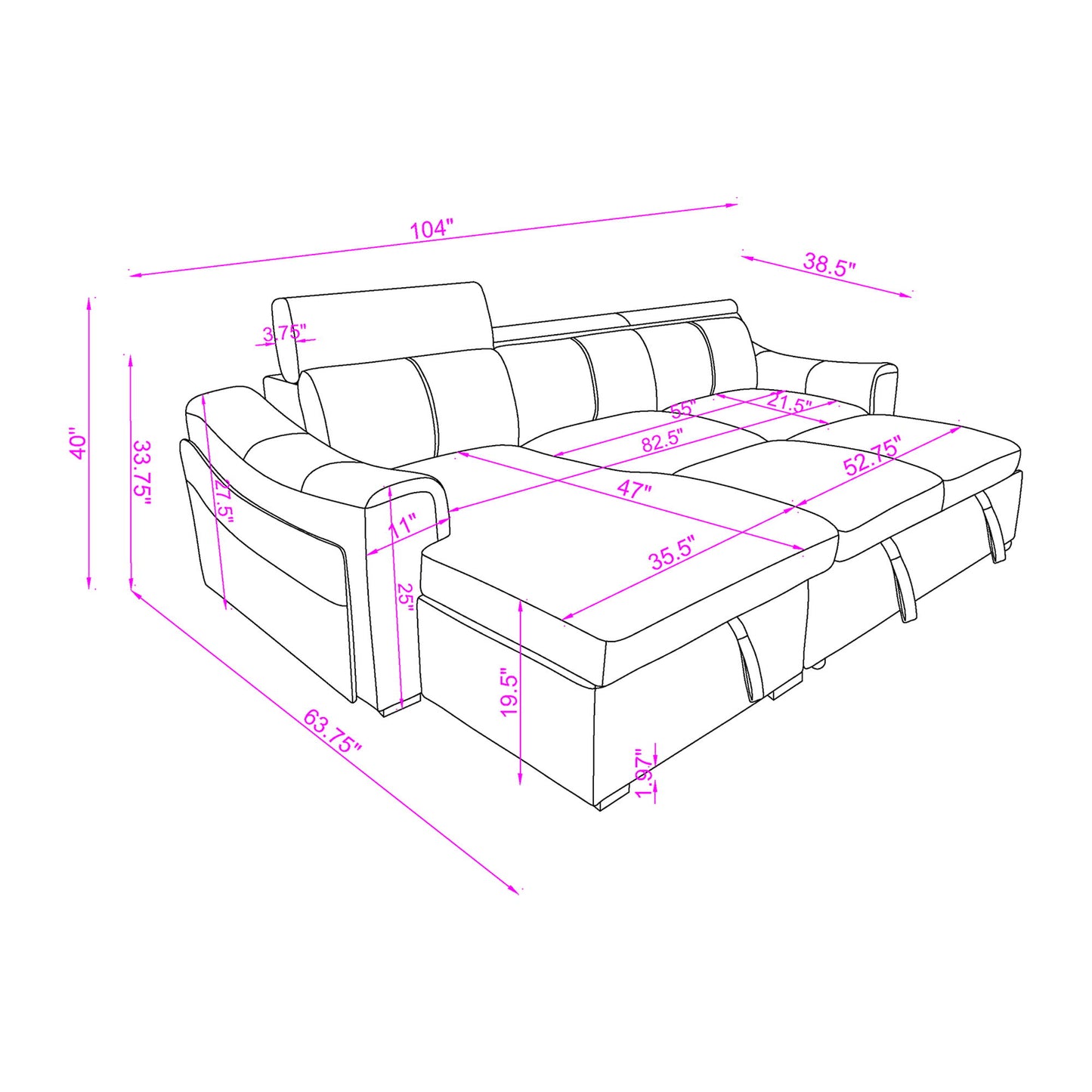 Bruno - Pull Out Complete Sofa Bed With Storage Chaise - Brown Global Furniture USA