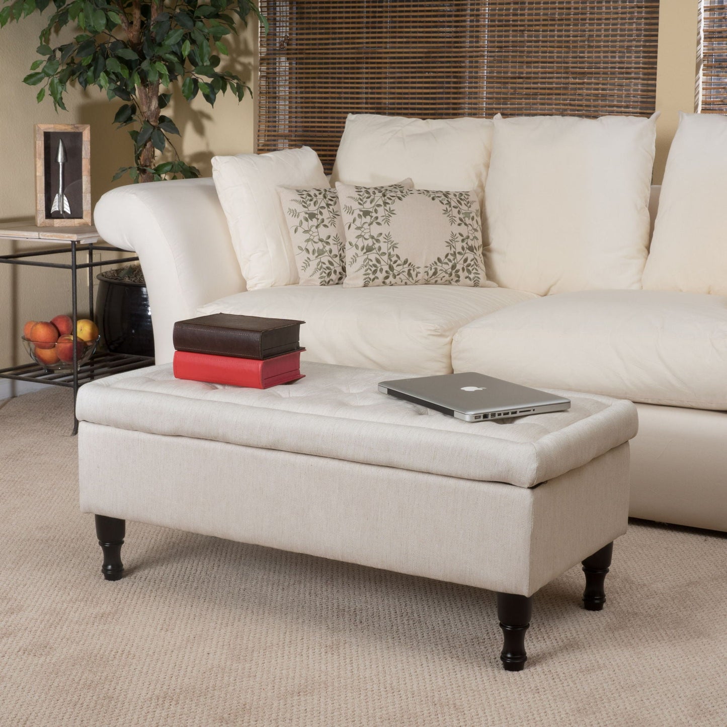 Button-Tufted Upholstered Ottoman With Hidden Storage - Linen Noble House