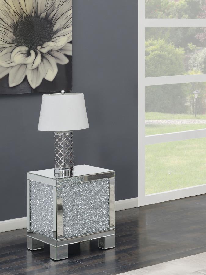 Gillian - Rectangular Mirrored Acrylic Side End Table - Silver CoasterElevations