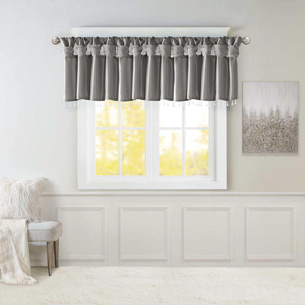 Emilia - Lightweight Valance With Beads - Charcoal Madison Park