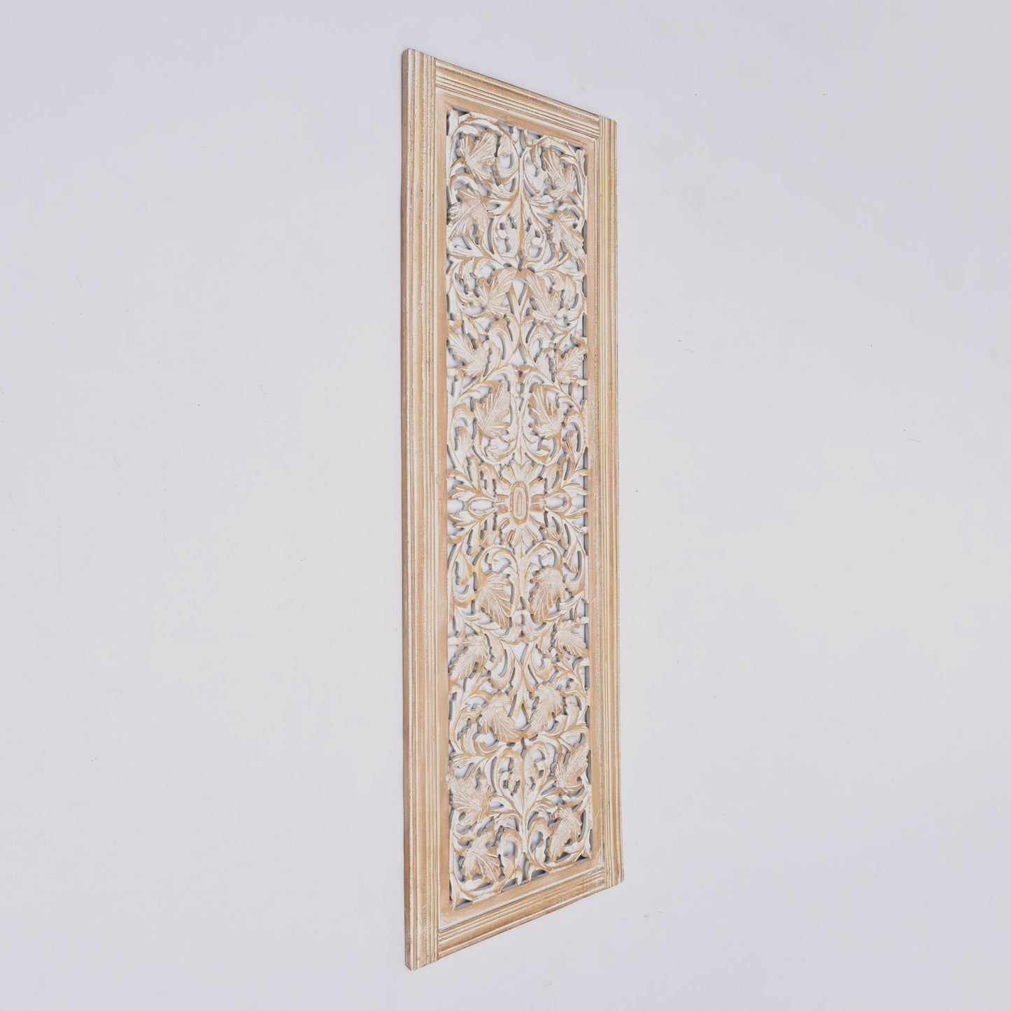 Floral Hand Carved Mandala Rectangular Wall Decor Accent - Gold / White Daily Nest