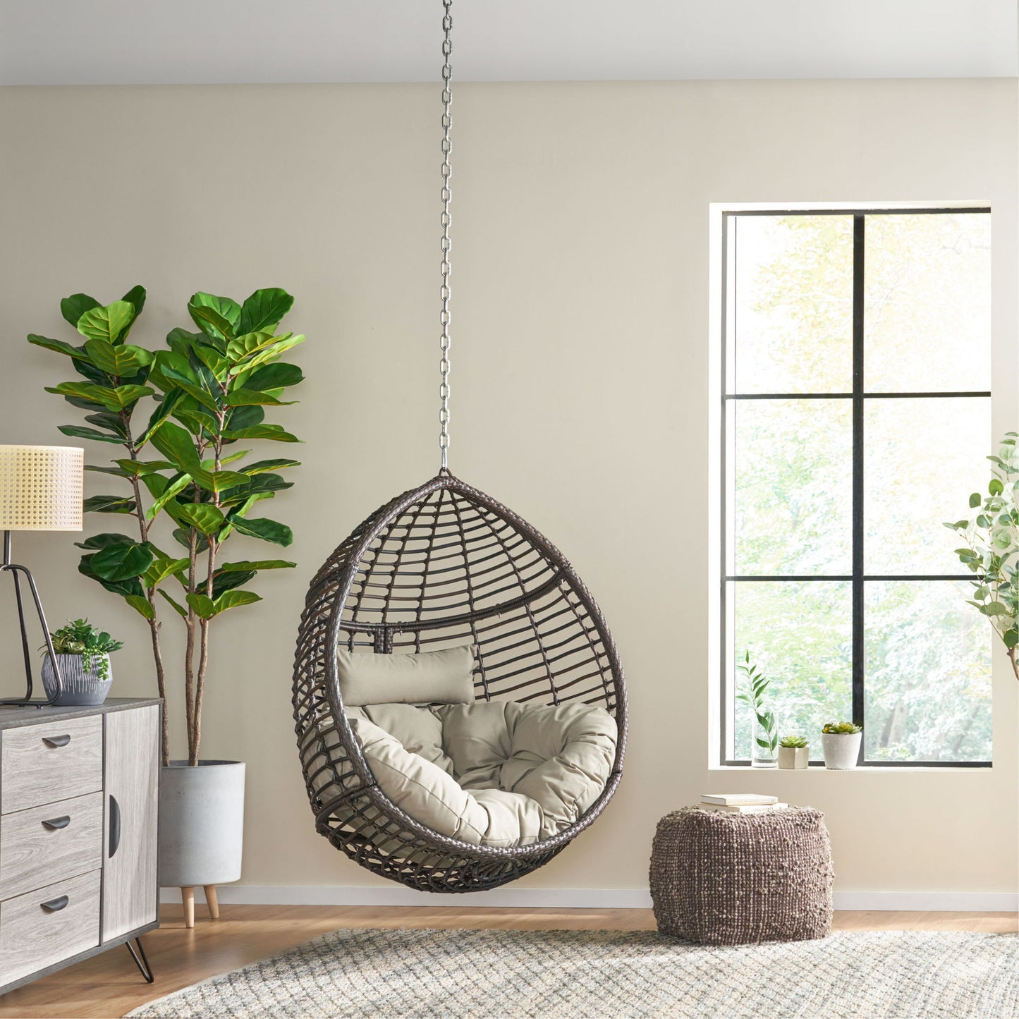 Morris Teardrop - Hanging Chair With Chain And Water Resistant Cushions Noble House